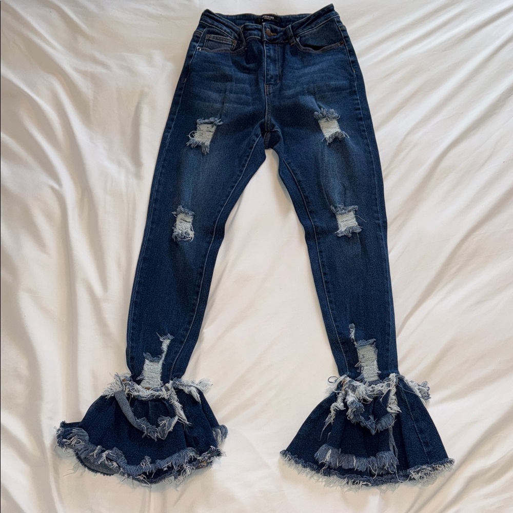 American Bazi Dark Blue Distressed Flare Jeans    26” Waist 30” Inseam